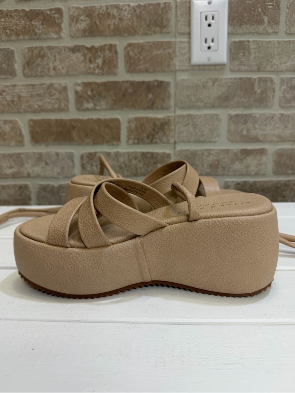 Altar’d State Women’s Nude Platform Ankle Wrap Sandals Size 6 Graduation Summer - Picture 6 of 11
